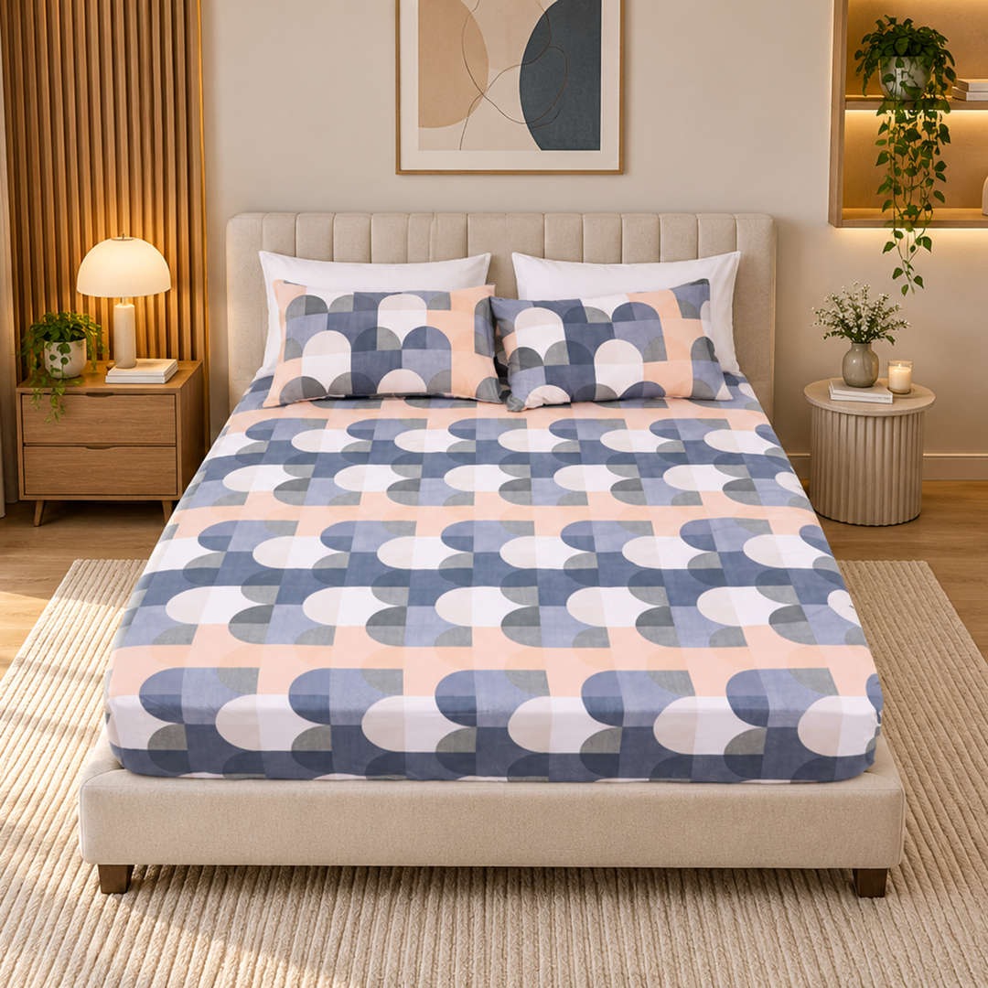 Feather Gold 5 Pcs Printed Fitted Sheet Set FG-104