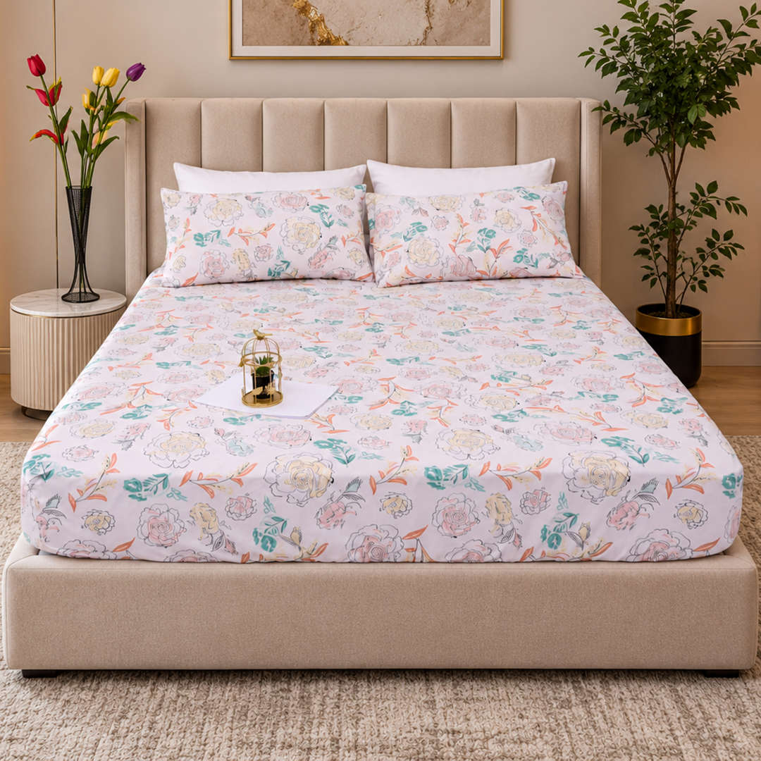 Feather Gold 5 Pcs Printed Fitted Sheet Set FG-107