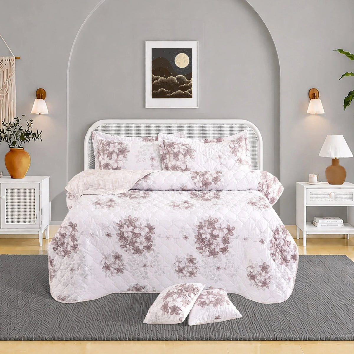 Tonight 6 Pcs Bedspread Set Mauve Floral