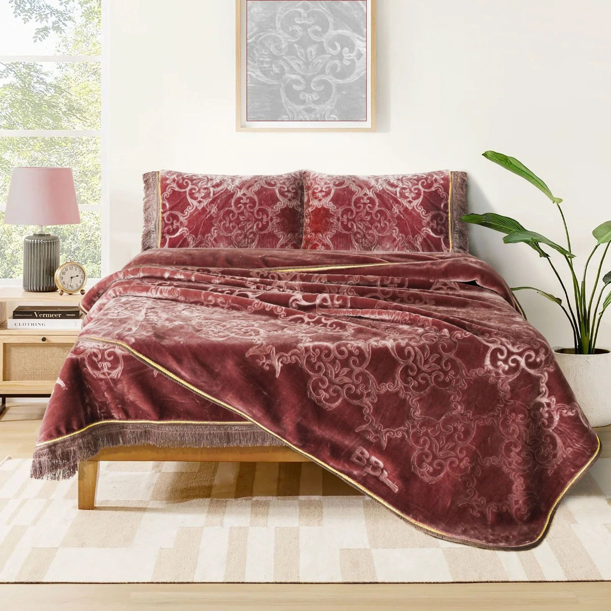 Golden Touch Embossed 4-Pcs Solid Cloudy Blanket Set
