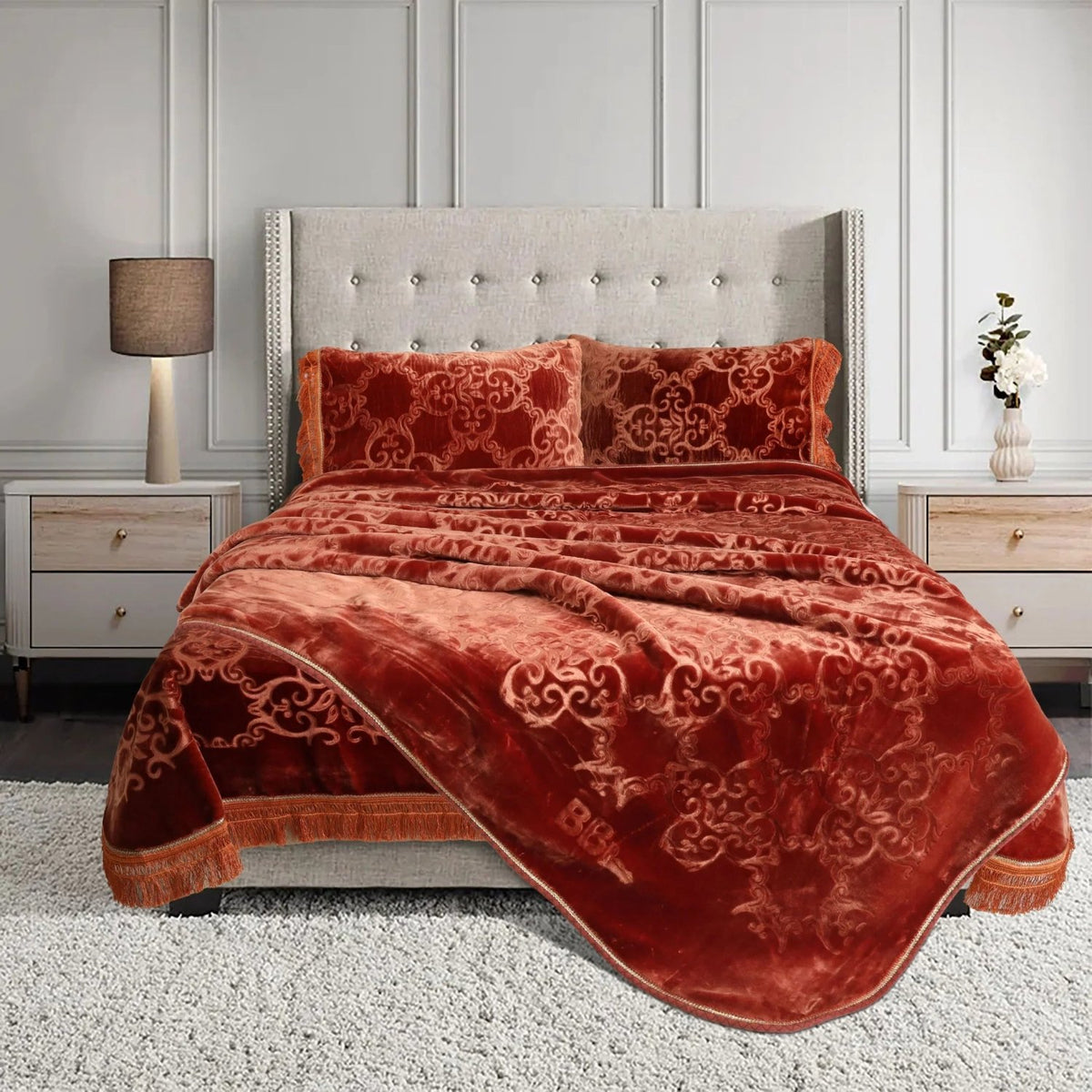 Golden Touch Embossed 4-Pcs Solid Cloudy Blanket Set