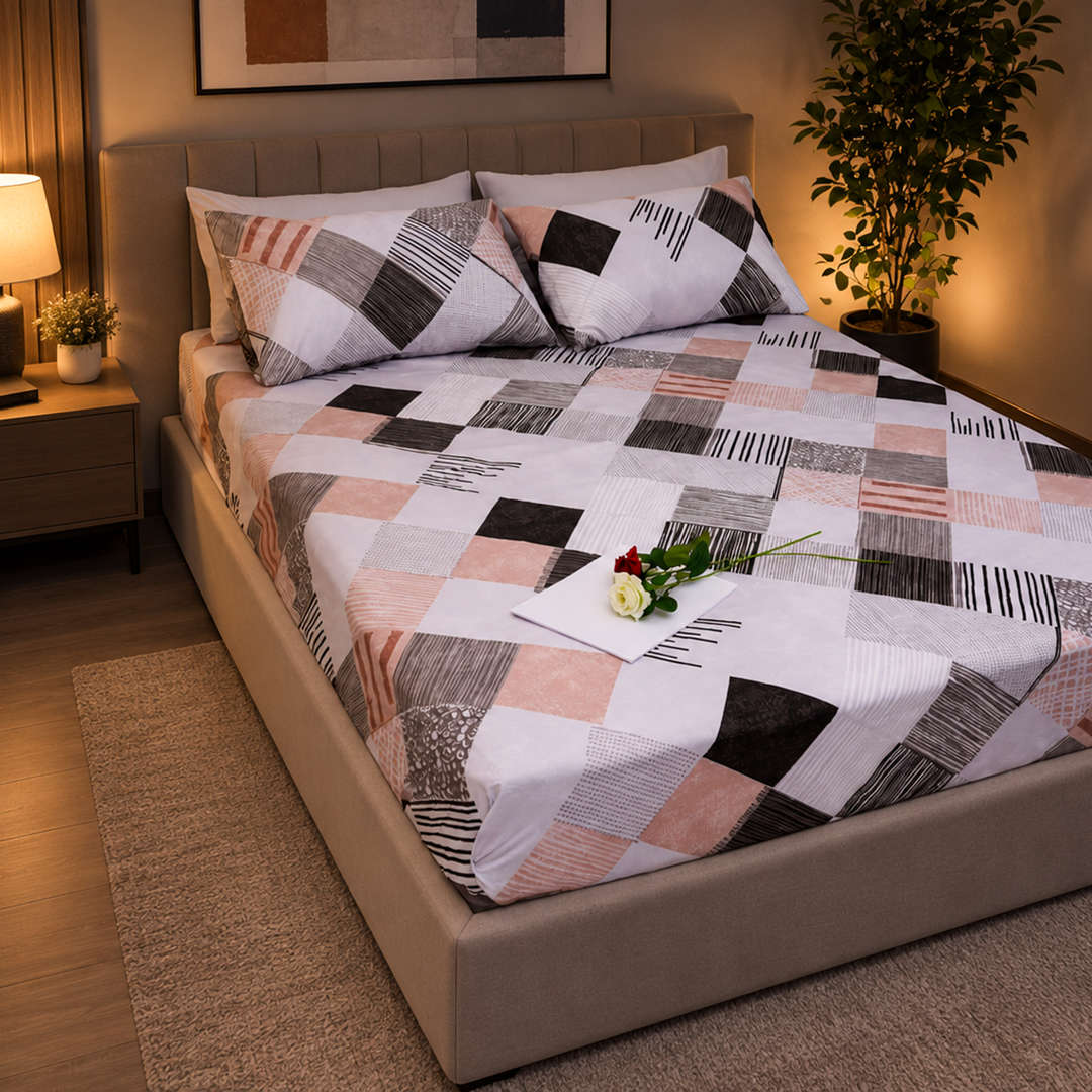 Feather Gold 5 Pcs Printed Fitted Sheet Set FG-108
