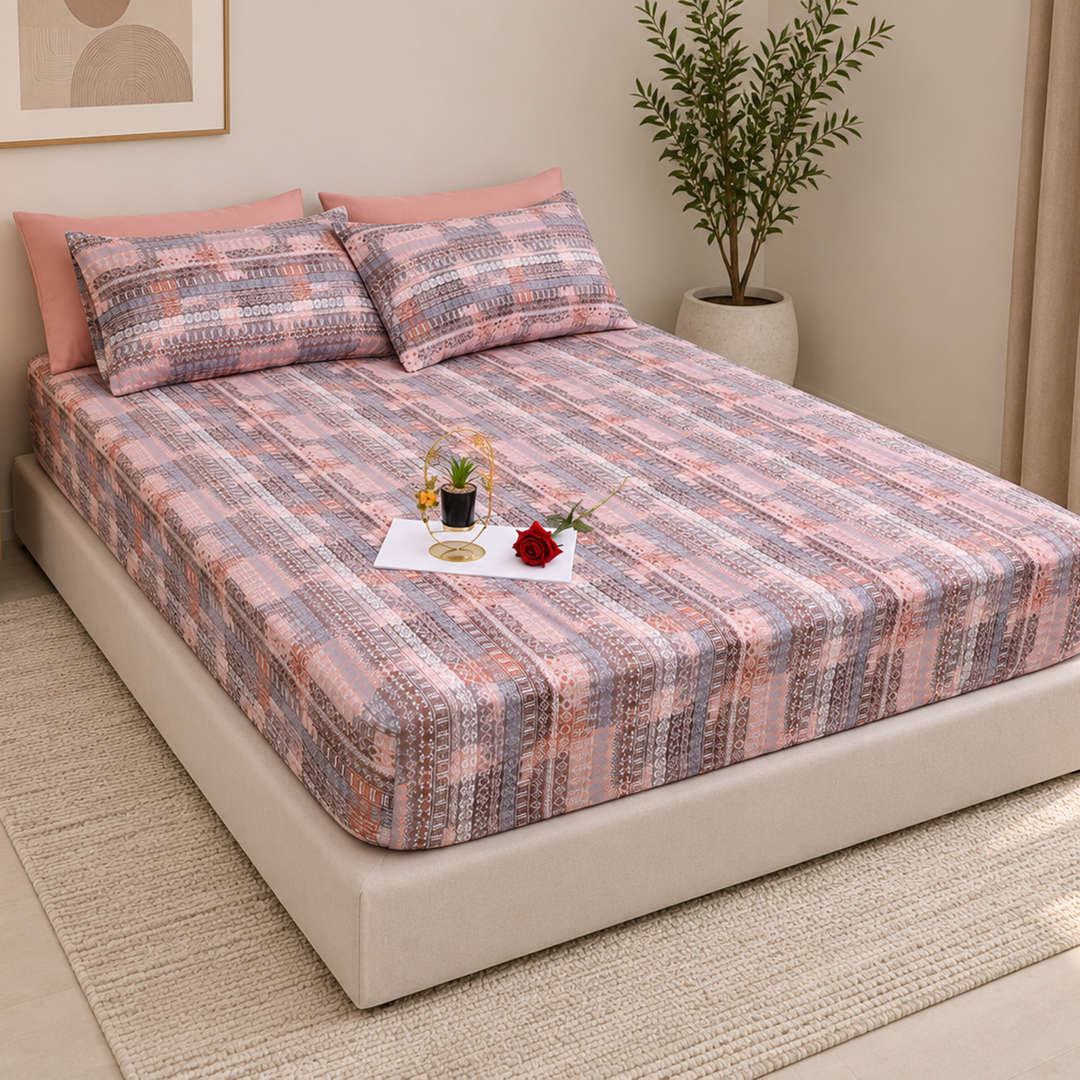 Feather Gold 5 Pcs Printed Fitted Sheet Set FG-110