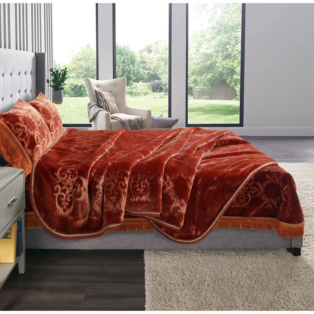 Golden Touch Embossed 4-Pcs Solid Cloudy Blanket Set