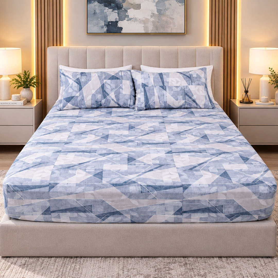 Feather Gold 5 Pcs Printed Fitted Sheet Set FG-114