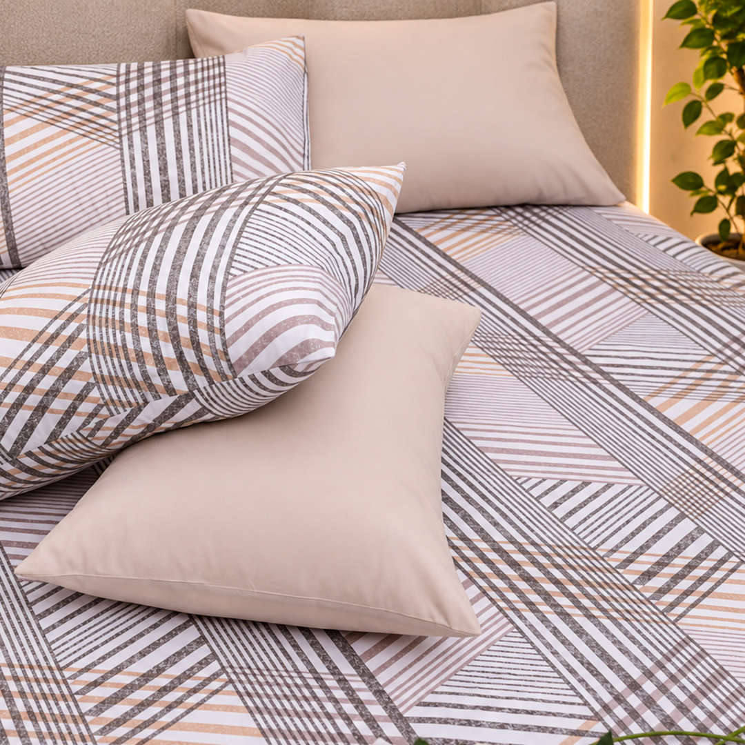 Feather Gold 5 Pcs Printed Fitted Sheet Set FG-106