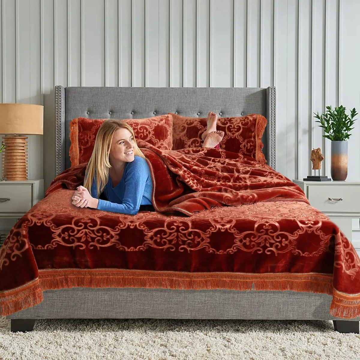 Golden Touch Embossed 4-Pcs Solid Cloudy Blanket Set