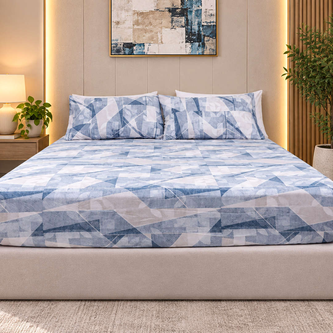 Feather Gold 5 Pcs Printed Fitted Sheet Set FG-114