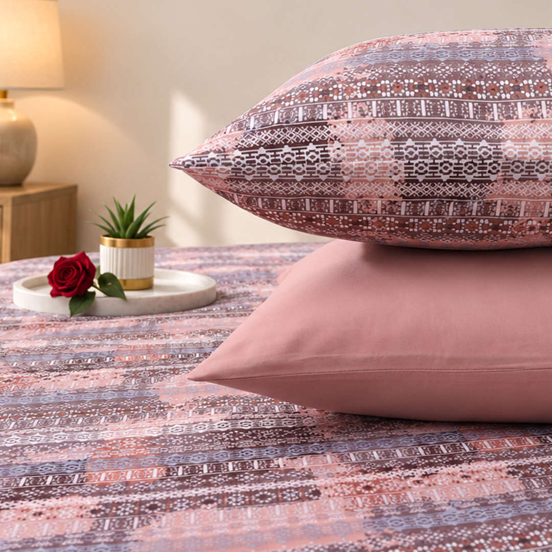 Feather Gold 5 Pcs Printed Fitted Sheet Set FG-110