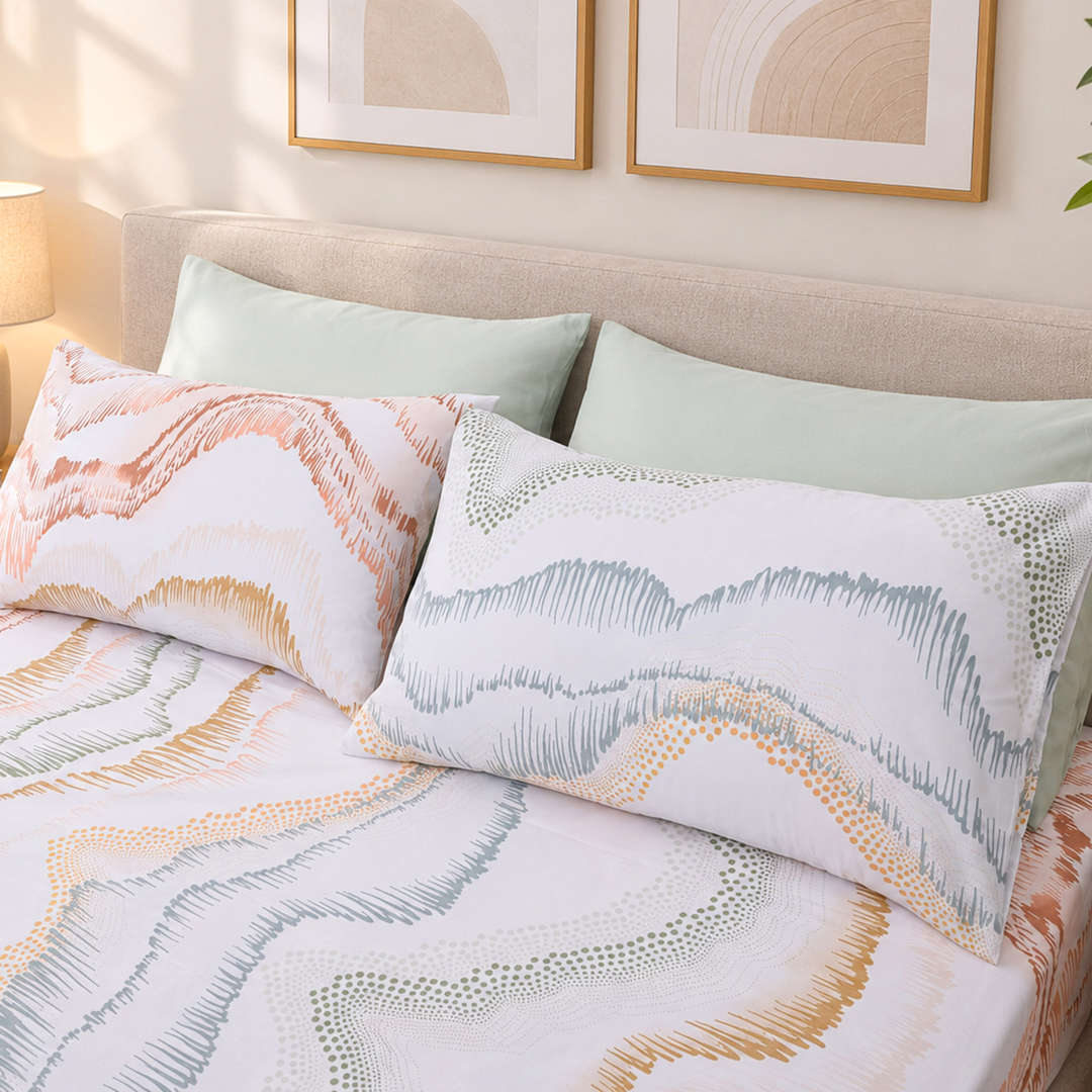 Feather Gold 5 Pcs Printed Fitted Sheet Set FG-111