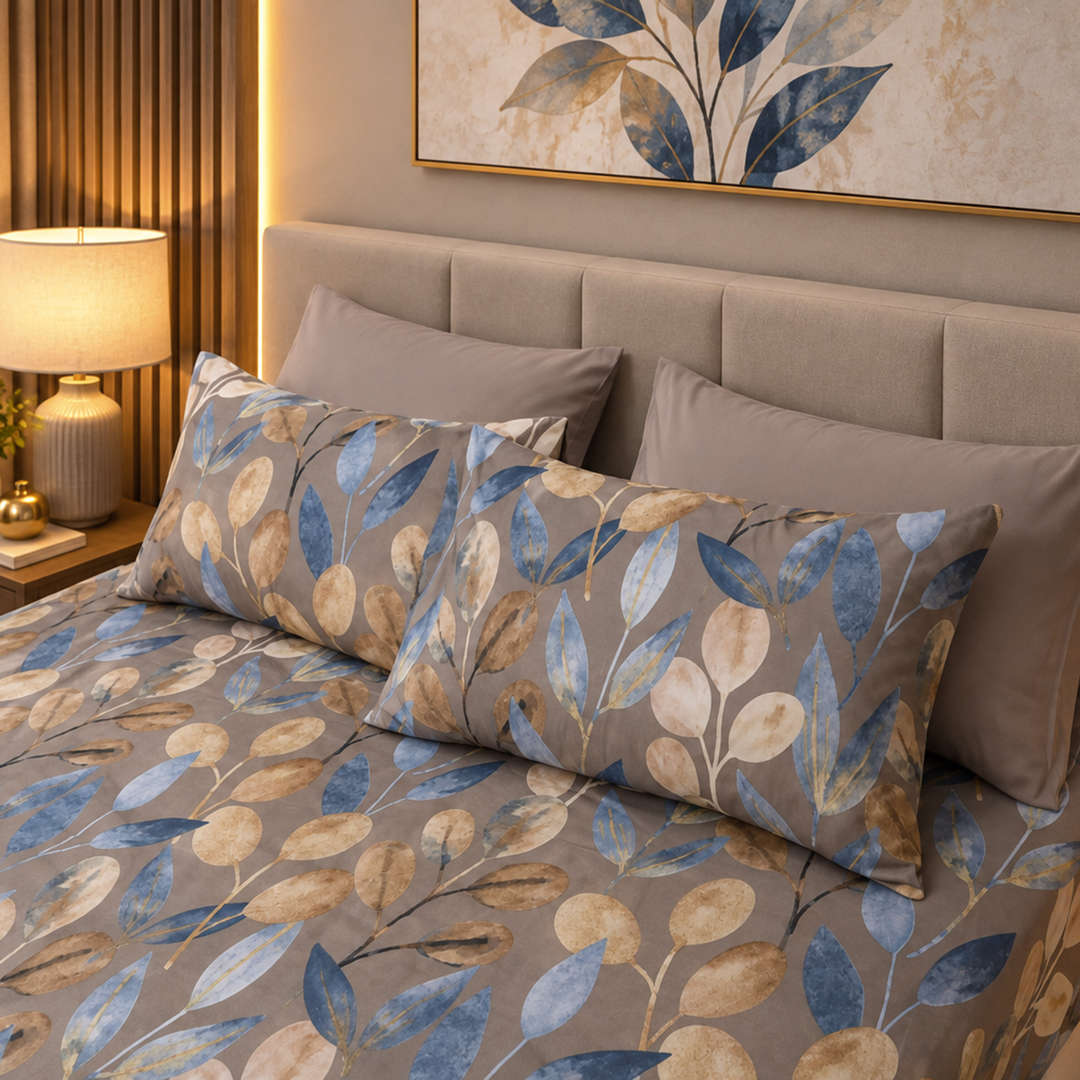 Feather Gold 5 Pcs Printed Fitted Sheet Set FG-102