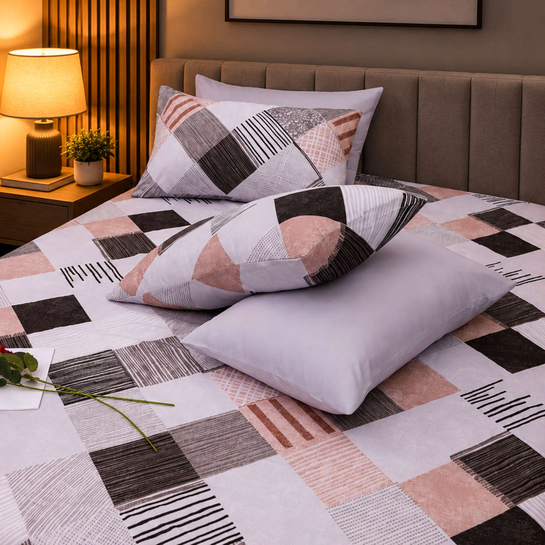 Feather Gold 5 Pcs Printed Fitted Sheet Set FG-108