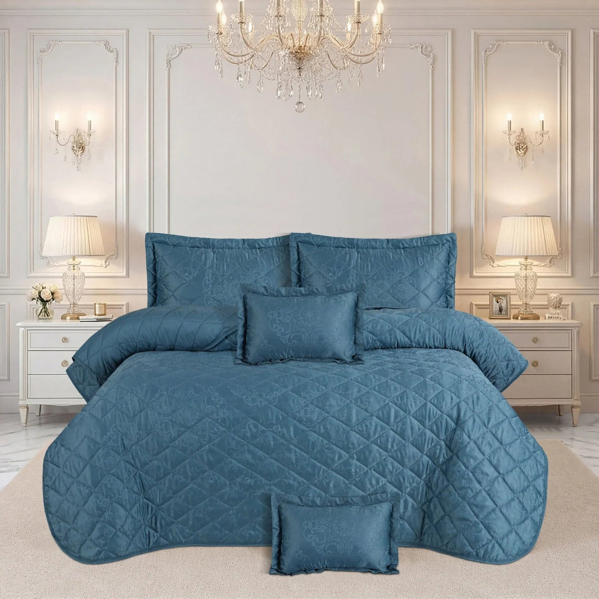 Spring collection – 5 Pcs Bedspread Set - Teal blue 01