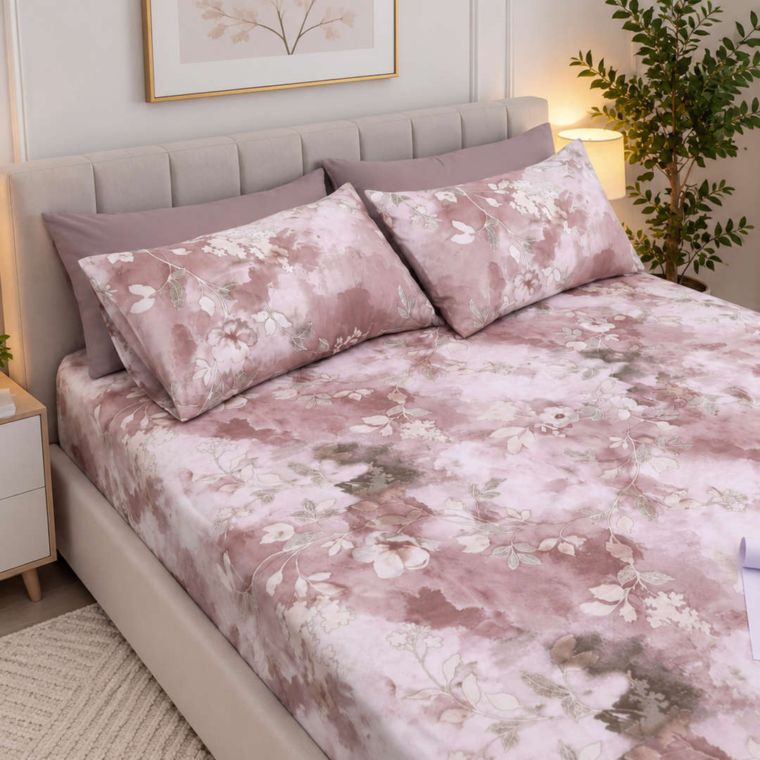 Feather Gold 5 Pcs Printed Fitted Sheet Set FG-112
