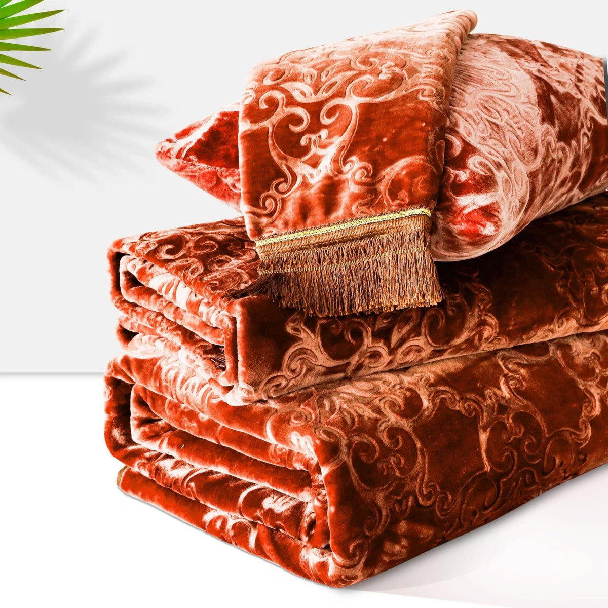 Golden Touch Embossed 4-Pcs Solid Cloudy Blanket Set