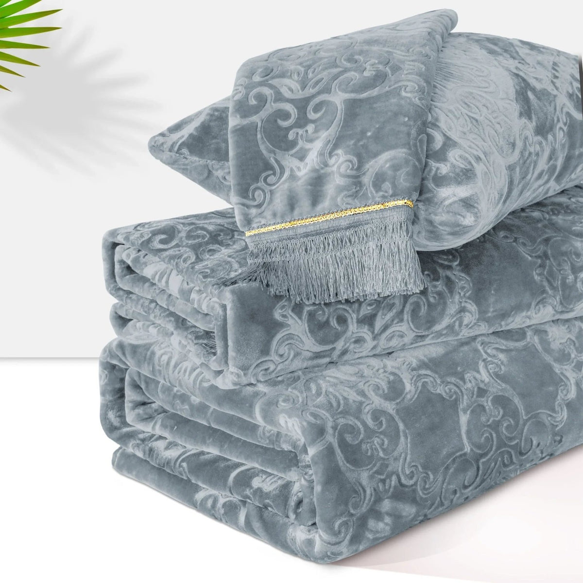 Golden Touch Embossed 4-Pcs Solid Cloudy Blanket Set