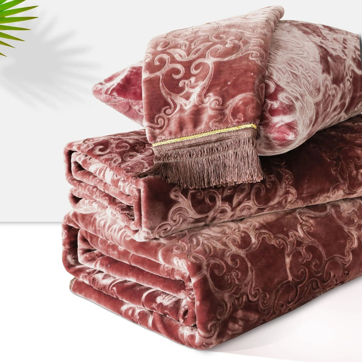 Golden Touch Embossed 4-Pcs Solid Cloudy Blanket Set