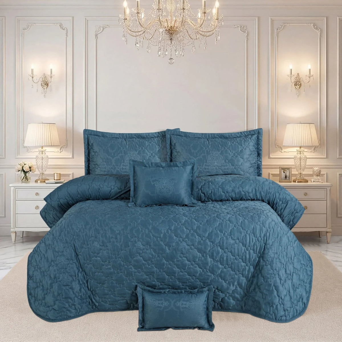 Spring collection – 5 Pcs Bedspread Set - Teal blue 02
