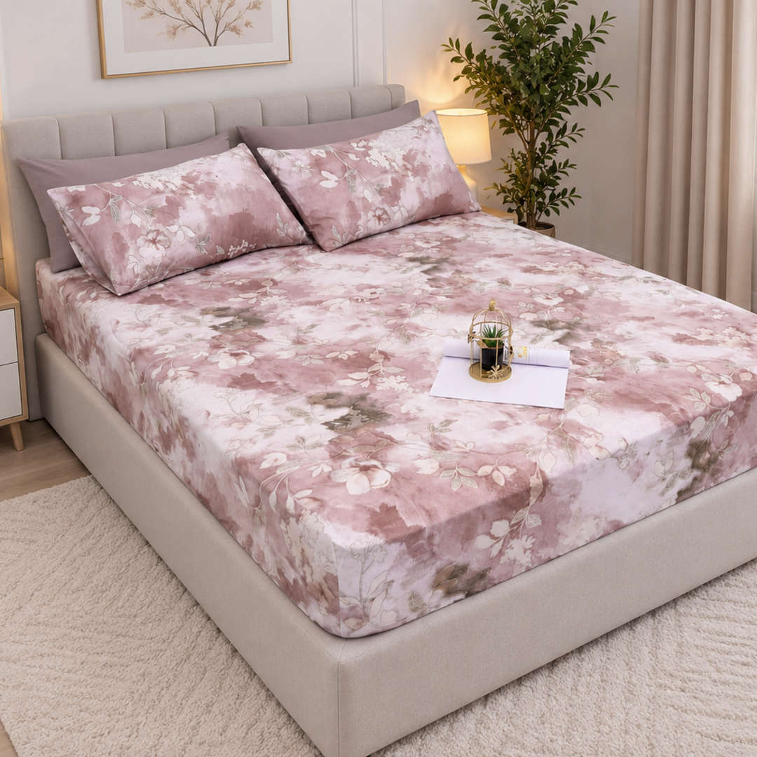Feather Gold 5 Pcs Printed Fitted Sheet Set FG-112