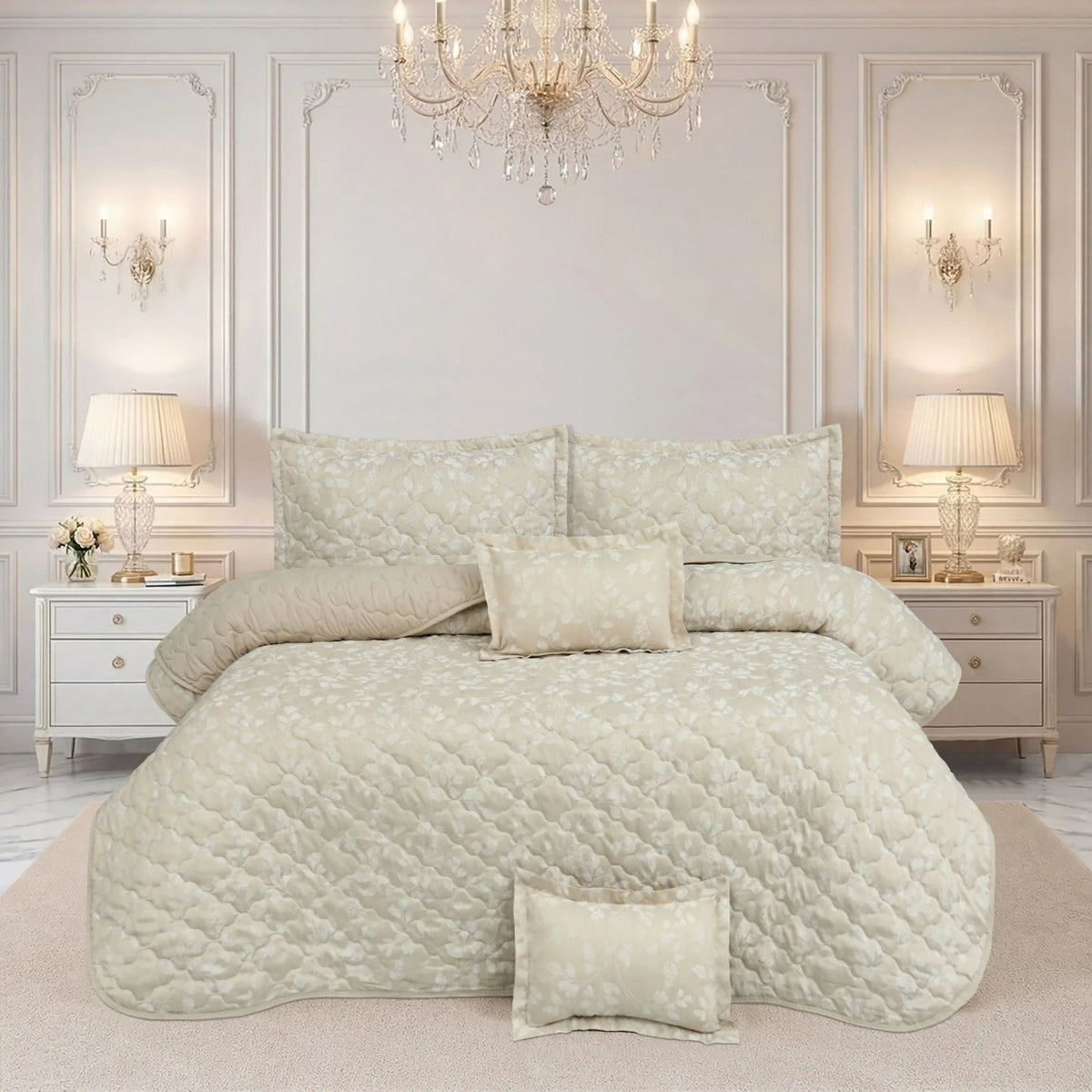 Spring collection – 5 Pcs Bedspread Set - Cream 02