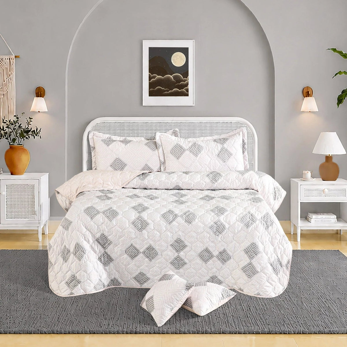 Tonight 6 Pcs Bedspread Set Silver Geometric