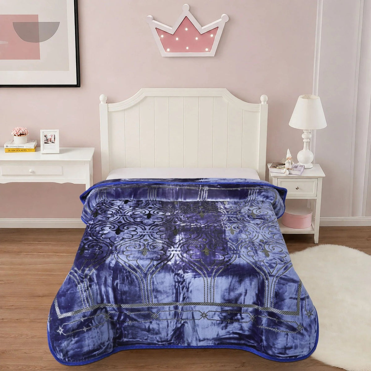 Zardozi 2-Ply Color Embossed Single Blanket – Blue