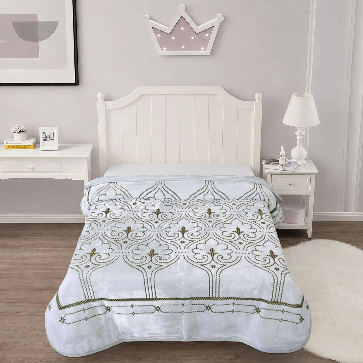 Zardozi 2-Ply Color Embossed Single Blanket – Light Grey