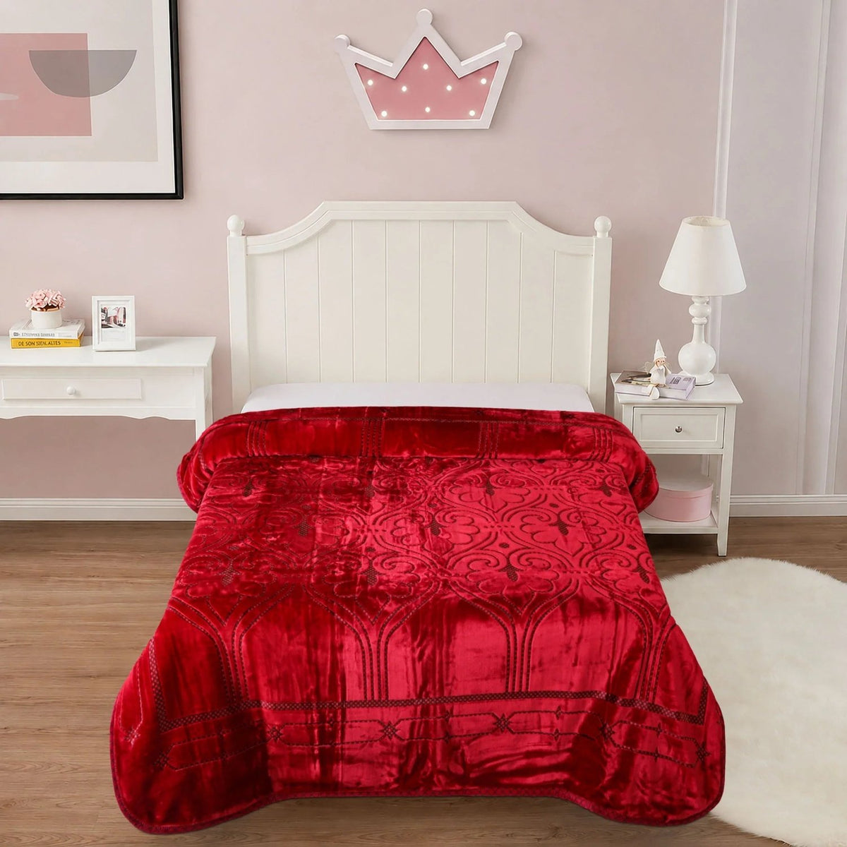 Zardozi 2-Ply Color Embossed Single Blanket – Red