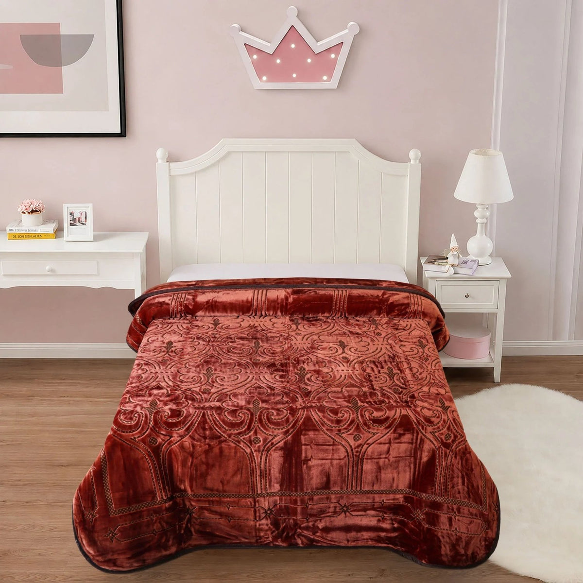 Zardozi 2-Ply Color Embossed Single Blanket – Brown