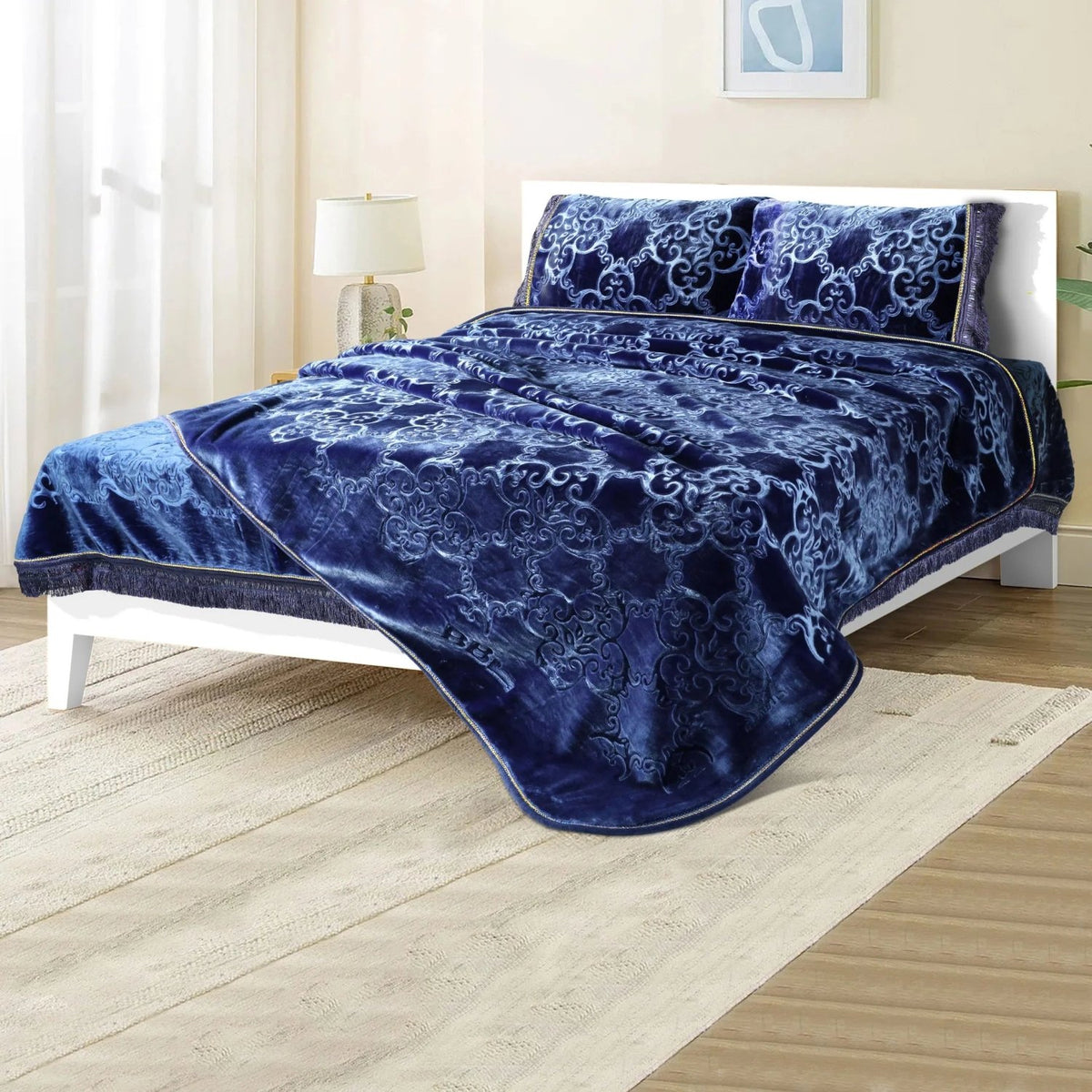 Golden Touch Embossed 4-Pcs Solid Cloudy Blanket Set