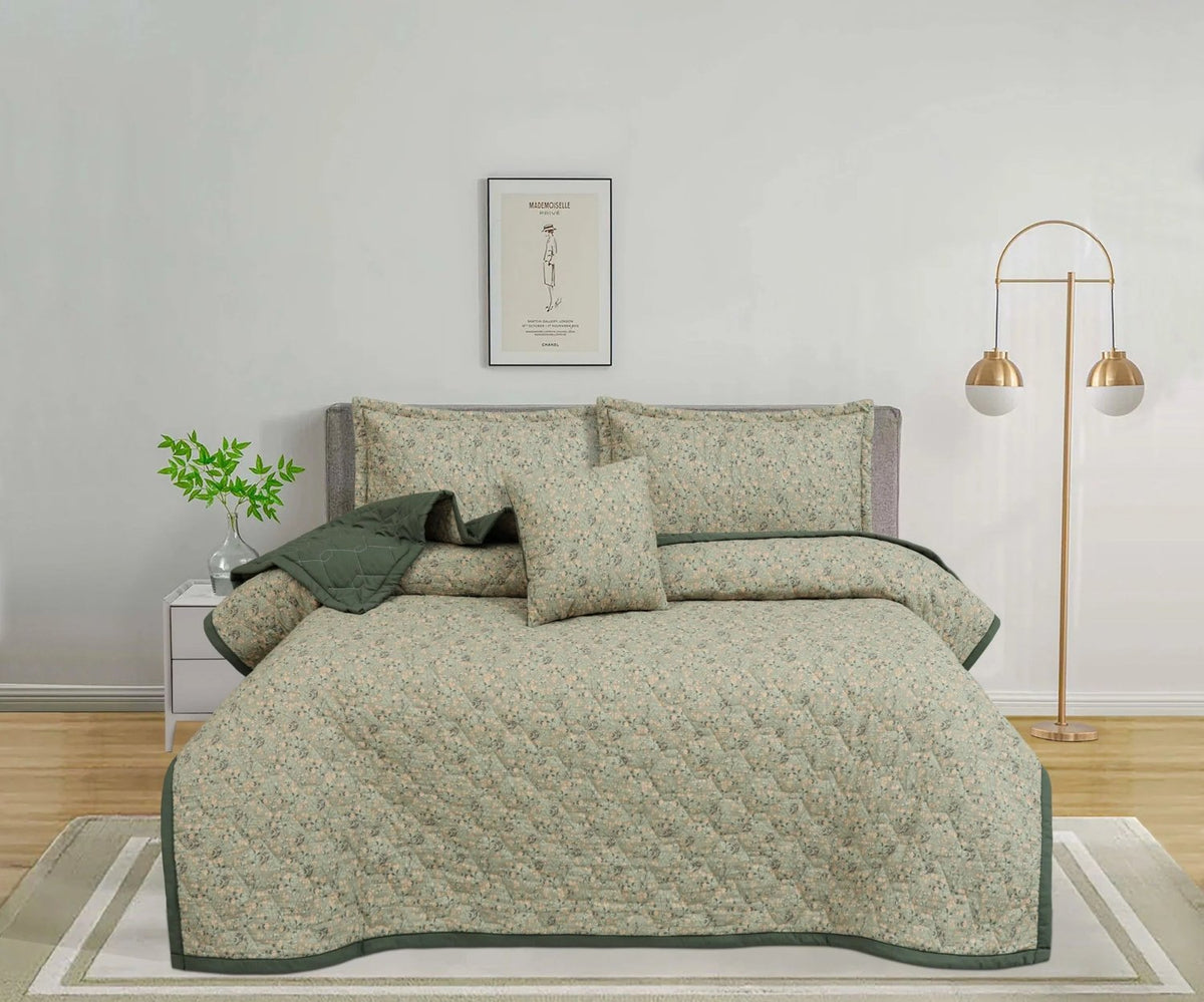 Lovely Linen Sage Blossom 5 PCS Bedspread