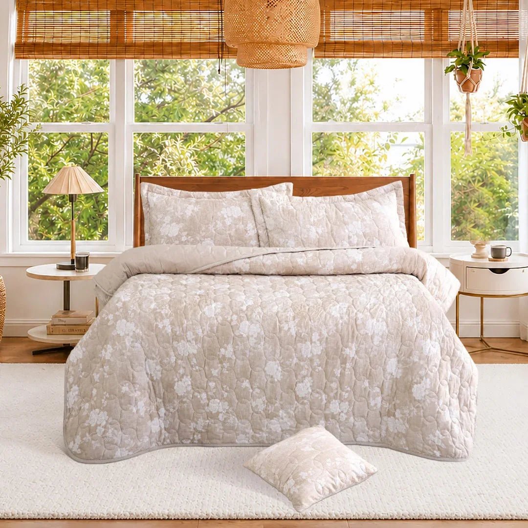 Feather Gold Collection 5 Pcs Bedspread Set - Pearl